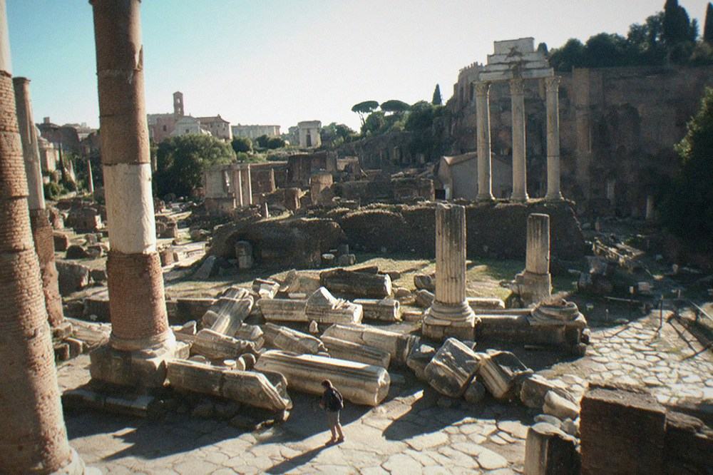 The Roman Forum and ancient ruins of central Rome under a clear sky