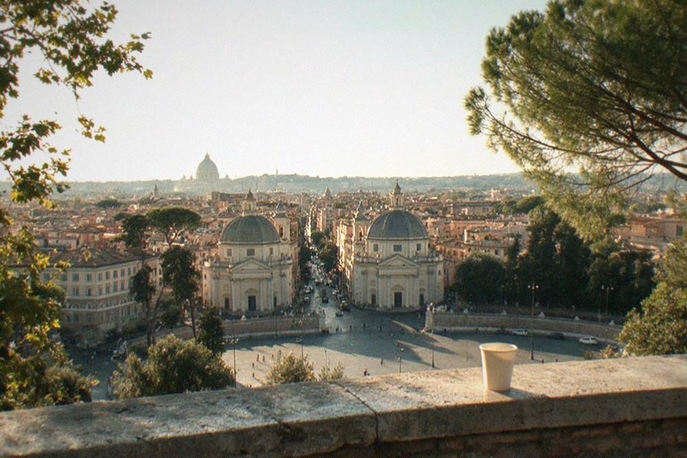 View from the Pincio terrace over Piazza del Popolo toward Saint Peter's dome